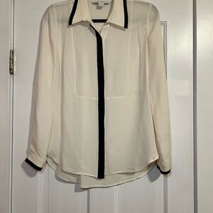 DIANE VON FURSTENBERG DVF CREAM SILK CONTRAST COLLAR BLOUSE SIZE 4